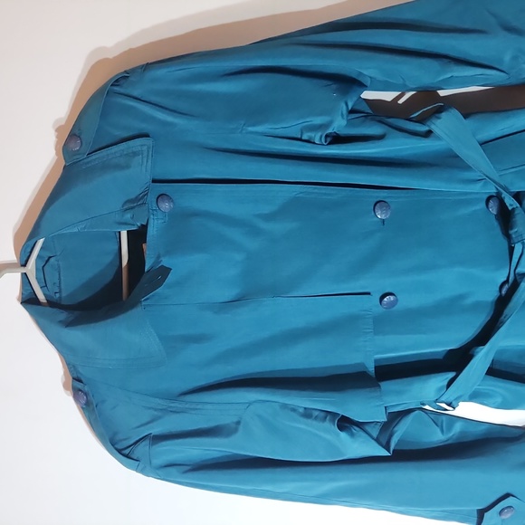 Vintage D'ALLAIRD'S teal full length trench coat. Size 12 - Picture 5 of 11